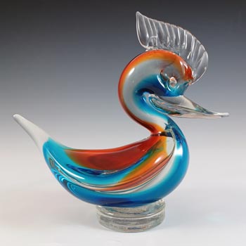 Murano Red & Blue Venetian Glass Vintage Swan Figurine