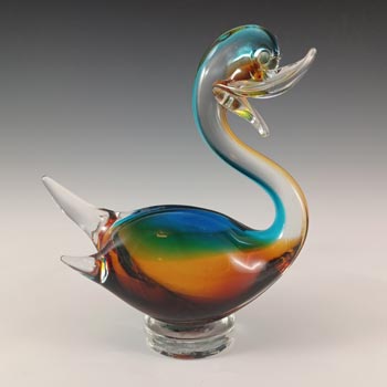 (image for) Murano Blue & Amber Venetian Glass Vintage Swan Figurine