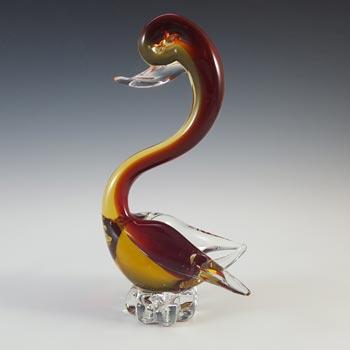 Murano Venetian Red & Amber Sommerso Glass Swan Sculpture