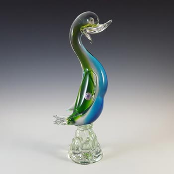 Murano Blue & Green Venetian Glass Duck Sculpture - Labelled