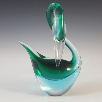 (image for) Murano Venetian Blue & Green Vintage Glass Swan Sculpture
