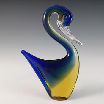 (image for) Murano Blue & Amber Venetian Glass Vintage Swan Sculpture
