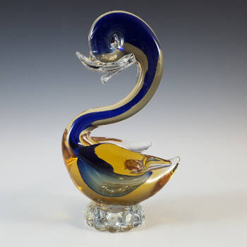 (image for) Murano / Venetian Blue & Amber Sommerso Glass Swan / Duck