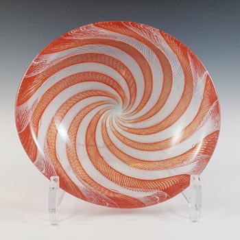 (image for) Venini Murano Orange & White Glass Zanfirico Filigree Bowl - Marked