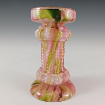 (image for) Welz Bohemian Pink & Green Aventurine Spatter Glass Candle Holder