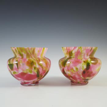 (image for) Welz Pair of Bohemian Pink & Green Aventurine Spatter Glass Vases