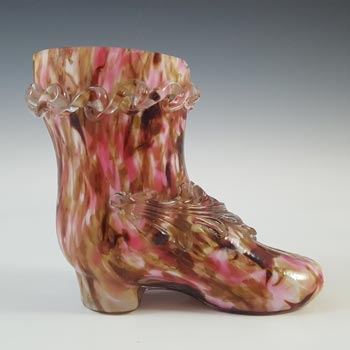(image for) Welz Czech Pink & Brown Spatter Glass Shoe Vase