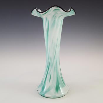 Franz Welz Art Deco Czech Green & White Spatter Glass Vase