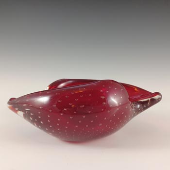 (image for) Whitefriars #9558 Ruby Red Glass Controlled Bubble Vintage Bowl