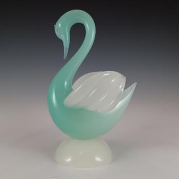 (image for) Archimede Seguso Murano Green Alabastro Glass Swan Sculpture