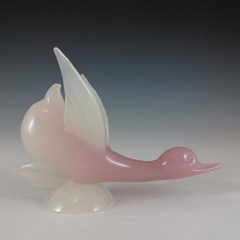 (image for) Archimede Seguso Murano Pink Alabastro Glass Duck Sculpture