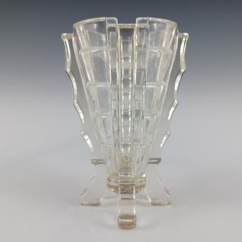 (image for) Bagley #3007 Art Deco 4.25" Vintage Clear Glass 'Bamboo' Vase
