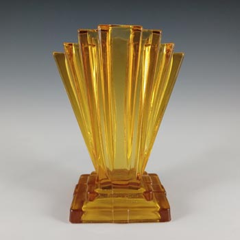 (image for) Bagley #334 Art Deco 6" Vintage Amber Glass 'Grantham' Vase