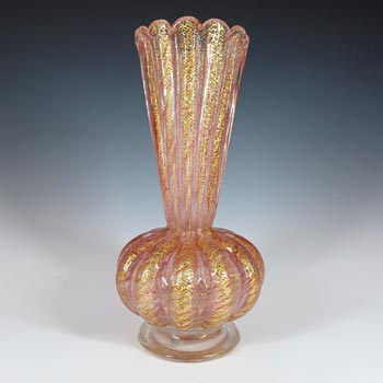 (image for) LARGE Barovier & Toso Murano Cordonato d'Oro Gold Leaf Pink Glass Vase