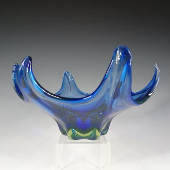 (image for) Cristallo Venezia Murano Blue & Uranium Sommerso Glass Sculpture Bowl