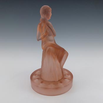 LARGE Art Deco Vintage Pink Glass Nude Lady Centrepiece Figurine