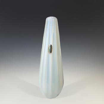 (image for) Ferro Italarts Murano Opalescent White Ribbed Glass Vase - Labelled