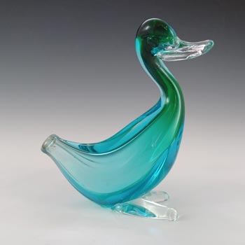 (image for) Ferro & Lazzarini Murano Blue & Green Sommerso Glass Duck Bottle