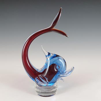 (image for) Murano Venetian Red & Blue Sommerso Glass Fish Sculpture