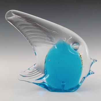 Mdina Blue, Yellow & Clear Glass Fish Sculpture - Signed