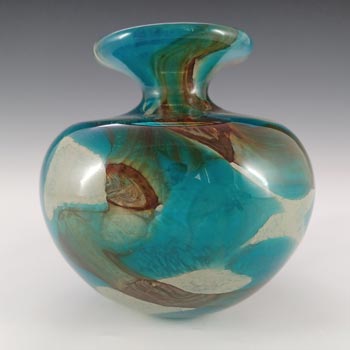 (image for) Mdina 'Tiger' Maltese Blue & Brown Glass Vintage Vase - Signed