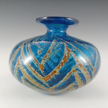 (image for) Mdina 'Roman' Maltese Blue & Yellow Glass Squat Vase - Signed