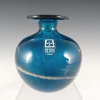 (image for) SIGNED & LABELLED Mdina 'Blue Summer' Blue & Yellow Glass Vase