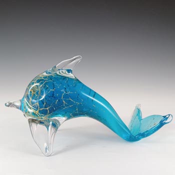 (image for) SIGNED Mdina 'Blue Crizzle' Maltese Blue & Yellow Glass Fish