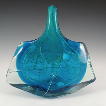 (image for) Mdina Maltese Blue Glass 'Fish' / 'Axe Head' Vase - Signed 1979