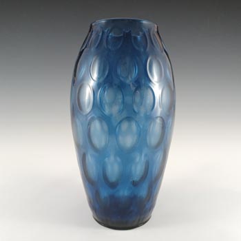(image for) Borske Sklo or Empoli Vintage Blue Glass Optical 'Olives' Vase