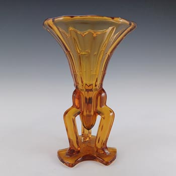 (image for) Art Deco Czech 1930's Vintage Amber Glass Rocket Vase