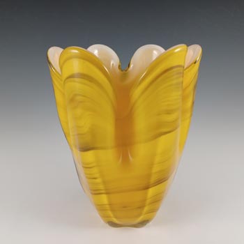 (image for) Iwatsu Japanese Vintage Yellow Cased Glass Lobed Vase