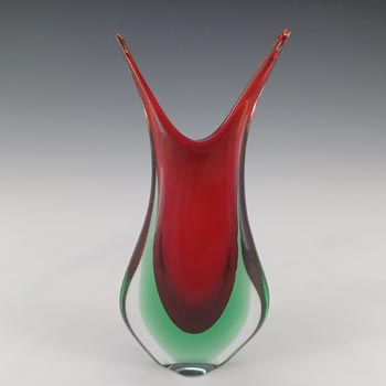 (image for) Murano / Venetian Red & Green Vintage Sommerso Glass Vase