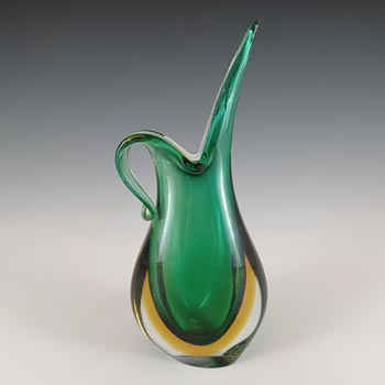 Murano / Venetian Green & Amber Vintage Sommerso Glass Vase