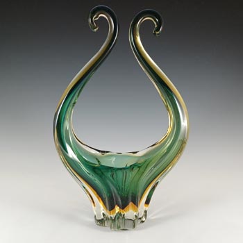 (image for) Murano / Venetian Blue & Amber Sommerso Glass Basket Vase