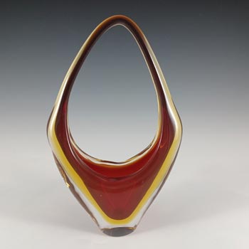 (image for) Murano / Venetian Red & Amber Sommerso Glass Basket Vase