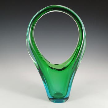(image for) Murano Green & Blue Sommerso Glass Vintage Basket Vase