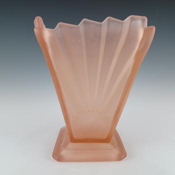 (image for) Sowerby Art Deco Frosted Pink Glass "Sunburst/Sunray" Vase