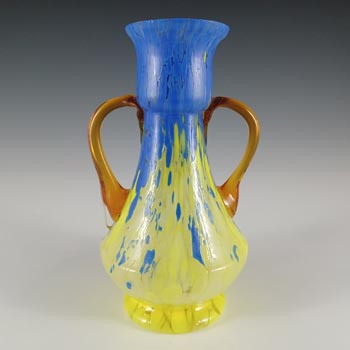 (image for) Czech Vintage Blue & Yellow Spatter Glass Vase