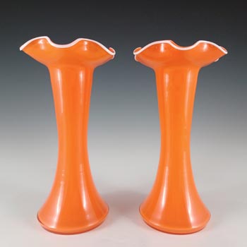 (image for) Welz Pair of Czech Art Deco Orange & White Tango Glass Vases