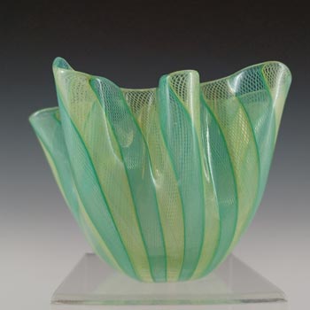 (image for) MARKED Venini Murano Green & Yellow Glass Zanfirico Fazzoletto Vase