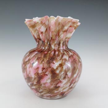 Welz Czech Pink & Brown Spatter Glass Crimped Vase