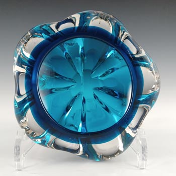 (image for) Whitefriars #9625 Kingfisher Blue Glass Lobed Bowl / Ashtray