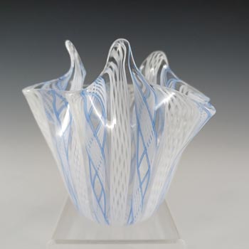 (image for) Murano Blue & White Zanfirico Glass Fazzoletto Handkerchief Vase