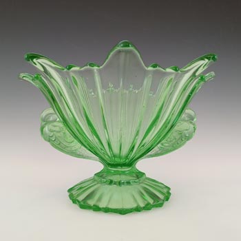 STS Abel Art Deco 1930's Green Glass Bird Centrepiece Bowl