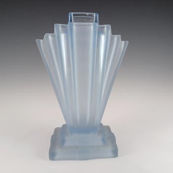(image for) Bagley #334 Art Deco 8" Frosted Blue Glass 'Grantham' Vase