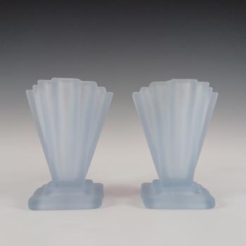(image for) Bagley #334 Pair of Art Deco 4" Blue Glass Grantham Vases