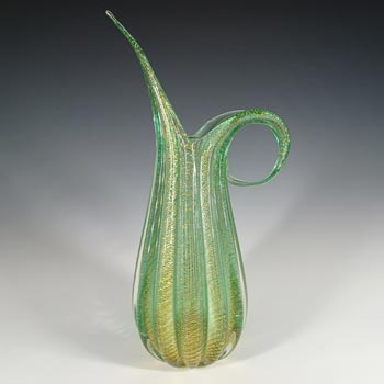 LARGE Barovier & Toso Murano Cordonato d'Oro Gold Leaf Green Glass Vase