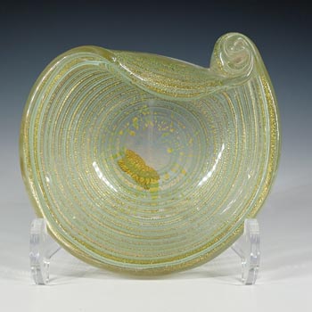 Barovier & Toso 'Graffito' Style Murano Gold Leaf Green Glass Bowl