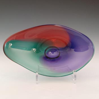 SIGNED Krystyna Glass Pink, Purple & Green Bowl by Jan Benda